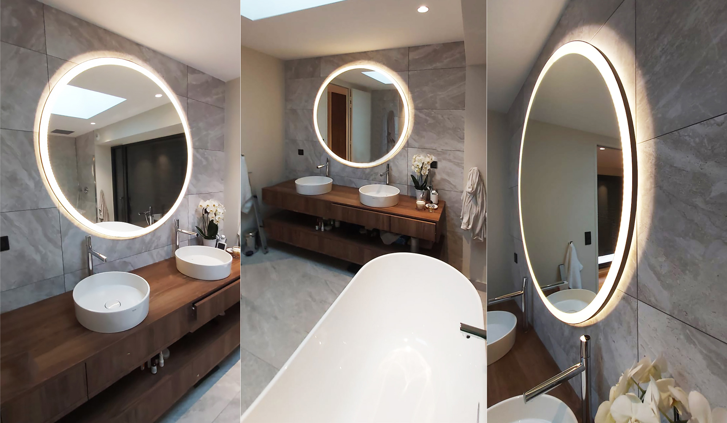 Miroir lumineux pour l'agencement d'une salle de bain dans une villa à Tassin la Demi Lune